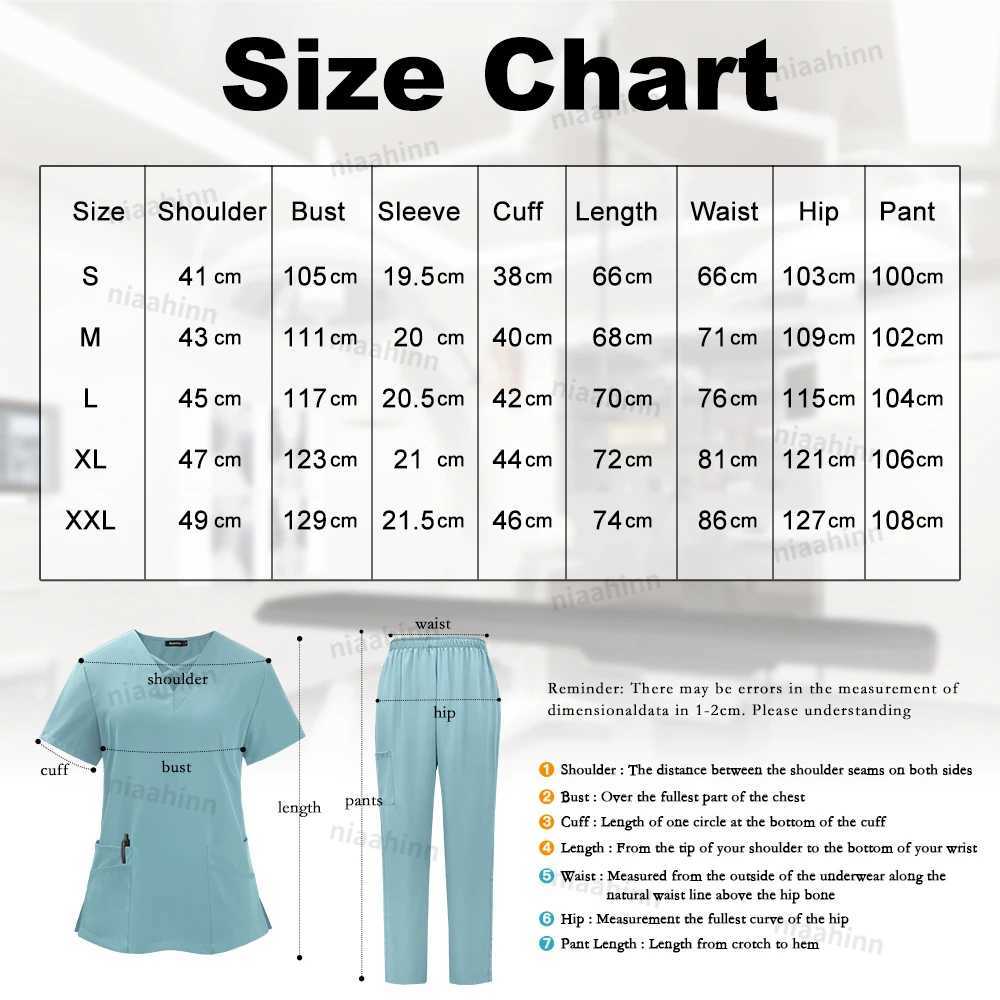 Niaahinn Medical Scrub Uniform Set Nursing Hospital Short Slves Top Pants Sets Nurse Uniform Fit Spandex Scrubs Suit X2505281