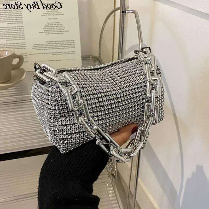 Women Bg Shoulder Bags Rhie Handle Clutch Sier Chains Bag Evening Wedding Wallets Crystal Handbags
