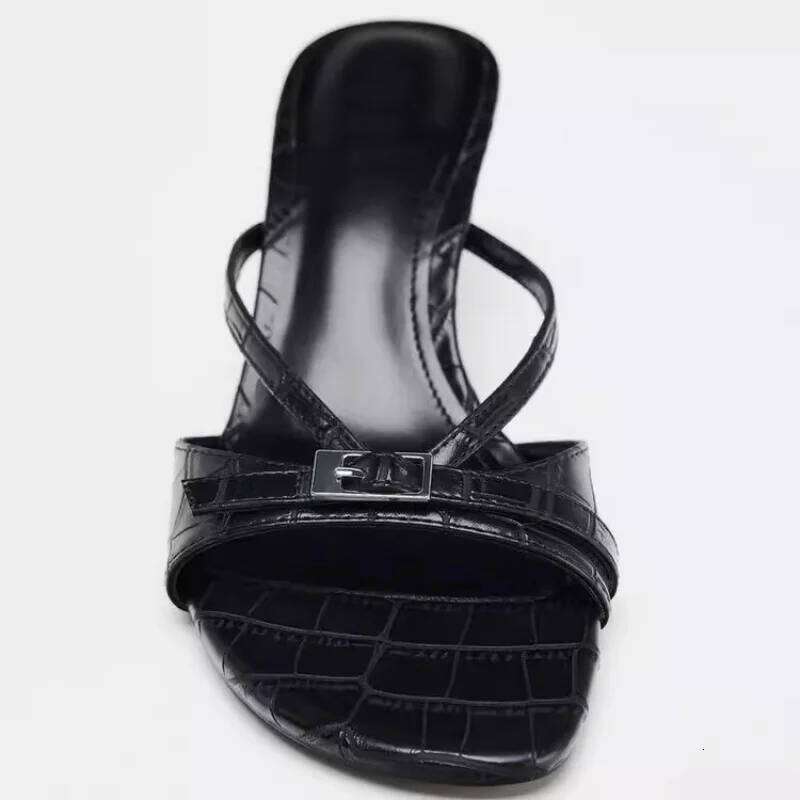 2025 New Summer Fashion Open Toe Women Slipper Slip On Elegant Thin Heel Dress Pumps Zapatillas De Mujer