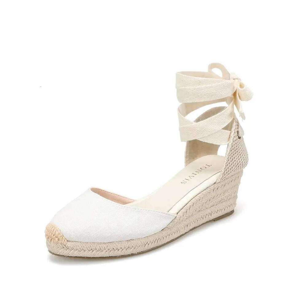 wedges shoes women Lace-up Sandals Simple and Stylish Mid-Heel Ankle Strap Platform in Espadrille for Comfortable Summer