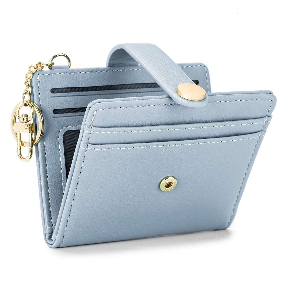Bifold PU Leather Large Capacity Card Holder with Keychain Zipper ID Bag Multi-Card Slot Women's Ultra-Thin Wallet