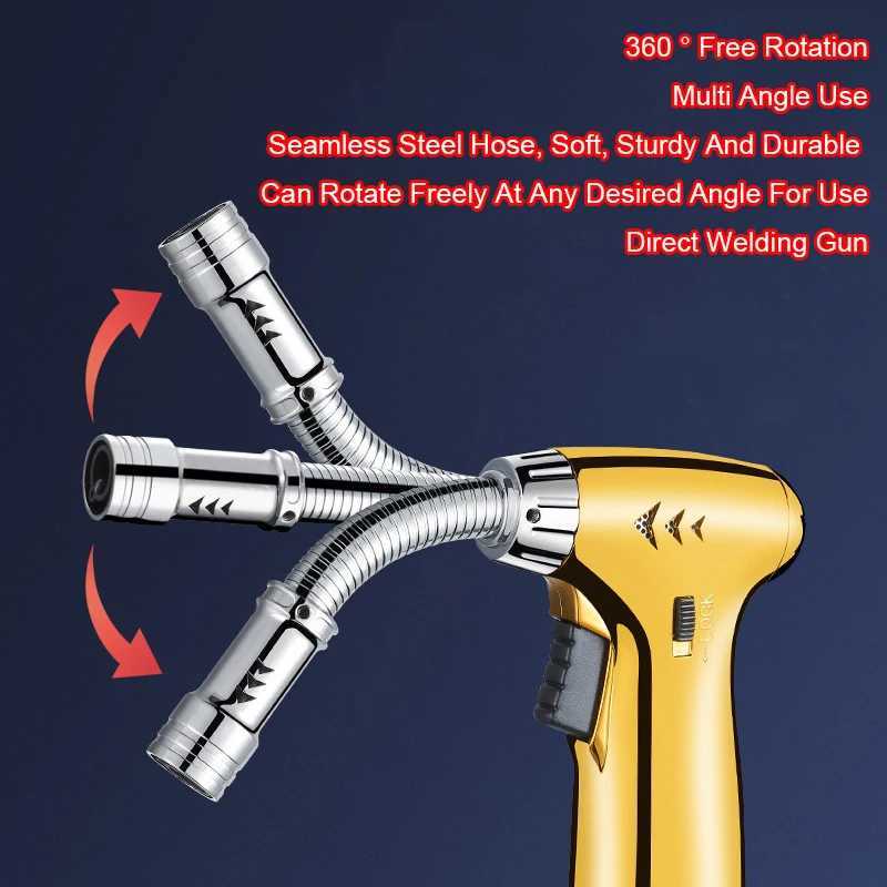 Rotating Turbo Torch Gas Lighter Blue Flame Spray Gun Windproof Cigar Barbecue Outdoor Kitchen Inflatable Lighter T250528