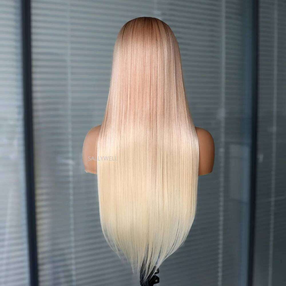 Ombre Lace Front Long Straight Brown to Dirty Blonde 3T Color Synthetic Heat Resistant Wig Pre Plucked