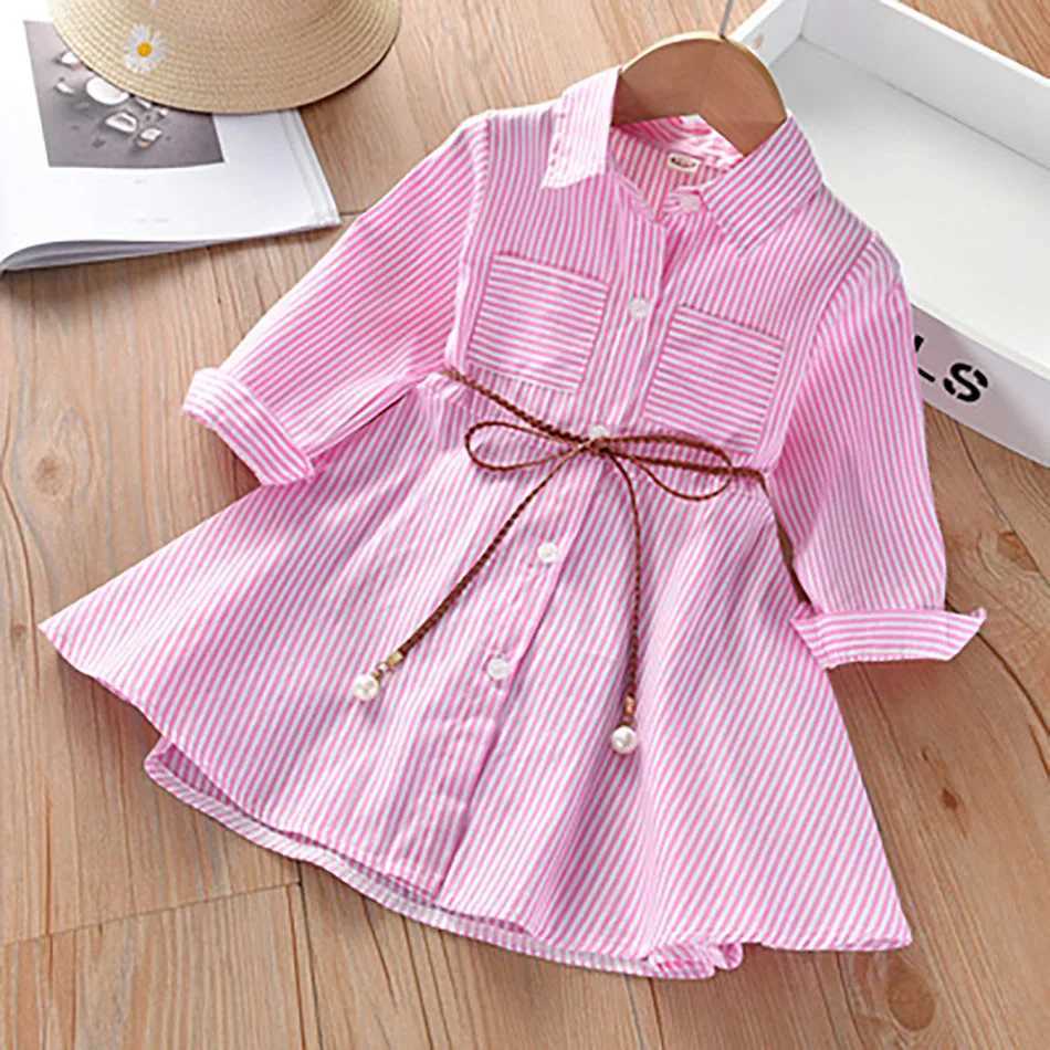 2024 Girls Fashion Clothes for Spring Autumn Striped Shirt Design with Belt Stylish and Comfortable Dress Girls Casual Dresses X250528