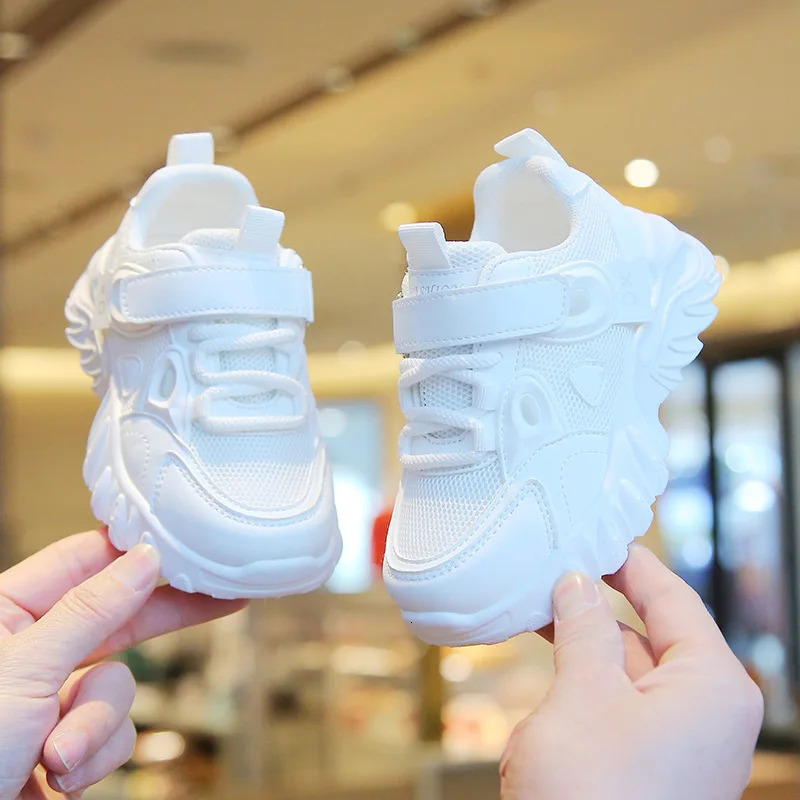 2025 Spring Autumn Boys White Shoes Girls Breathable Mesh Casual Soft Sole Sneakers Kids Running Shoes Children Sports Shoes 250528
