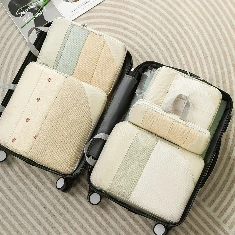 3/5 Pcs Travel Organizer Set Storage Bag Large Capacity Mesh Bag Compressible Underwear Suitcase Luggage Packing Cubes Zipper 250526