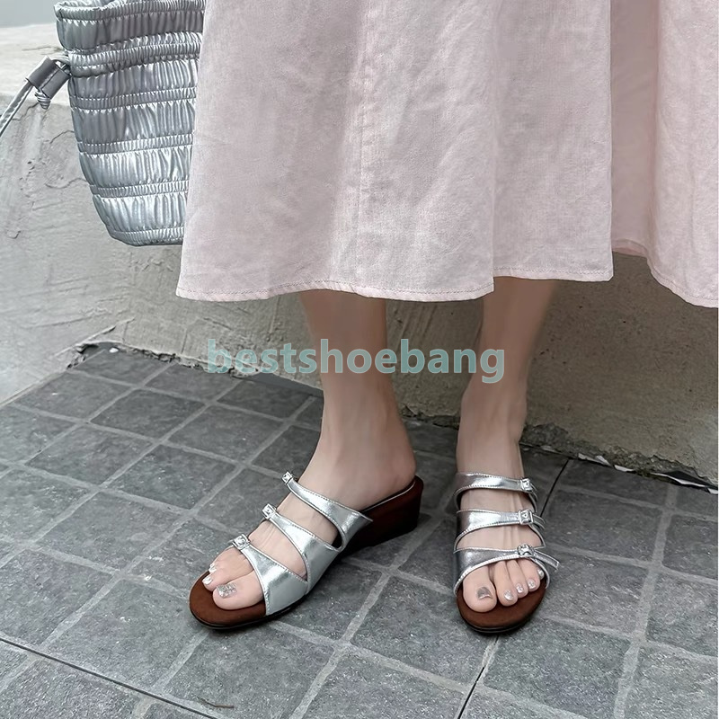 designer sandals women slides summer slippers gold silver open-toe sandal fashion french-style wedge sandale sexy party daily elegance slip on casual 