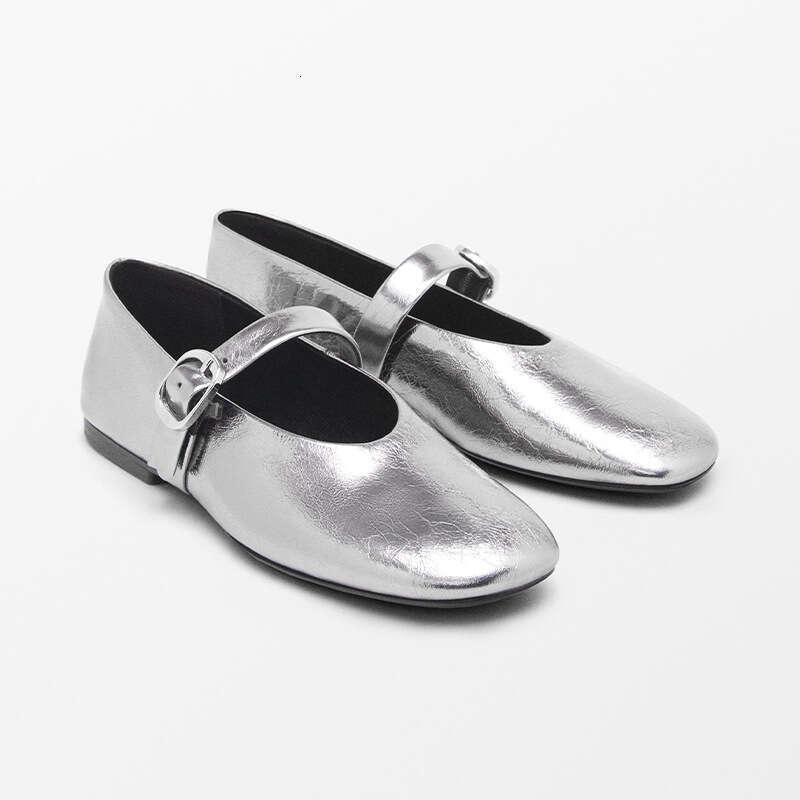 French Style 2025 Spring New Silver Buckle Decorated One-Strap Simple Flat Ballet Shoes115035508