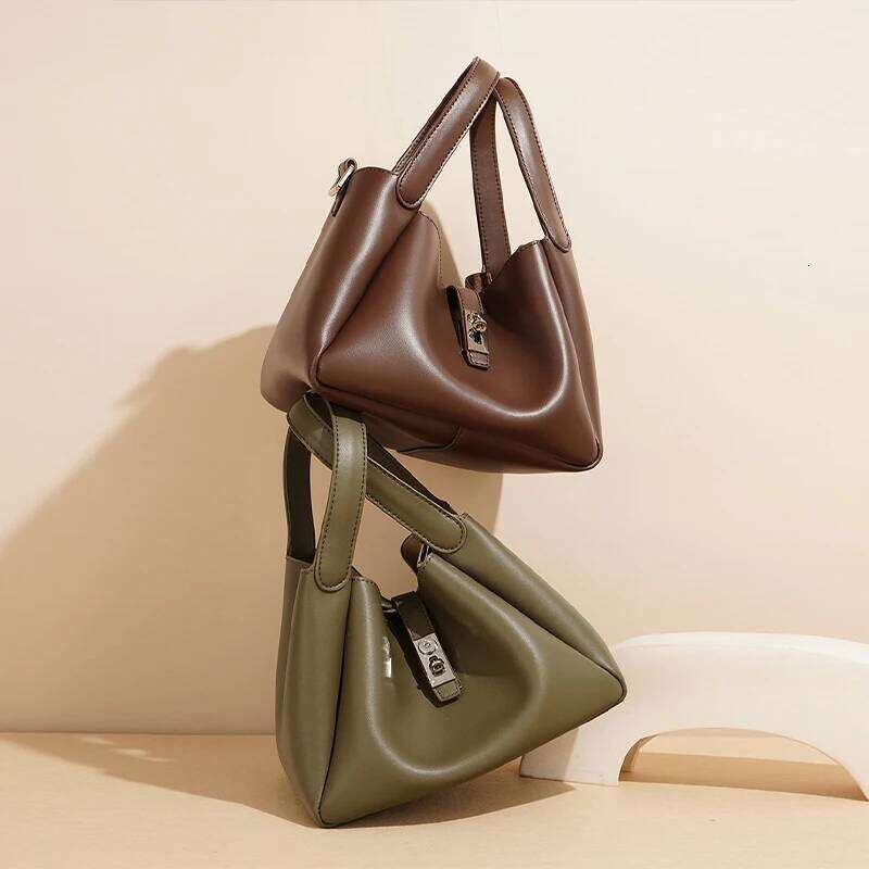 Genuine Leather Lazy Style Shopper Basket Bag,Cowhide Crossbody Shoulder Bag,Women Versatile Commuter Tote Bag,High-End Handbag