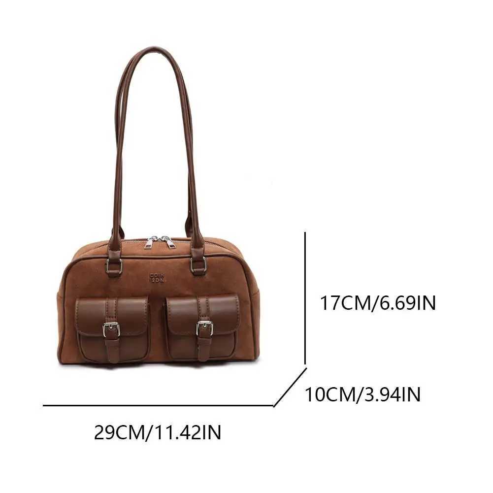 Women Vintage Shoulder Bag PU Leather Retro Tote Handbag Multi-Pockets Slouchy Tote Purse Female Travel Work Bag Y250528