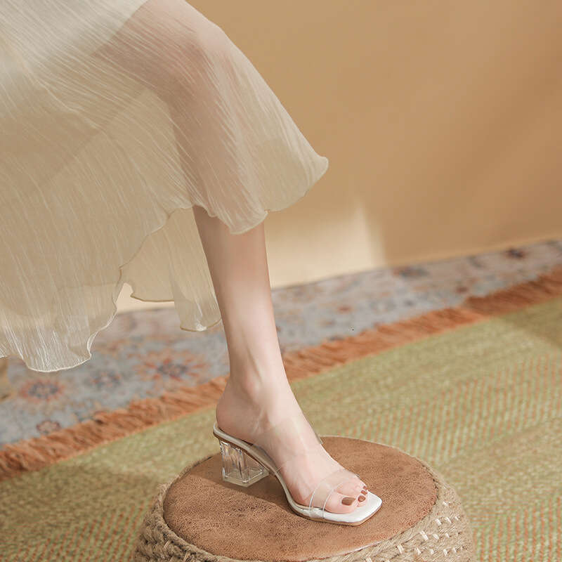 One-Strap Transparent Sandals for Women 2025 Summer New Fashion Internet Celebrity Fairy Style Crystal Chunky Heel High Heels