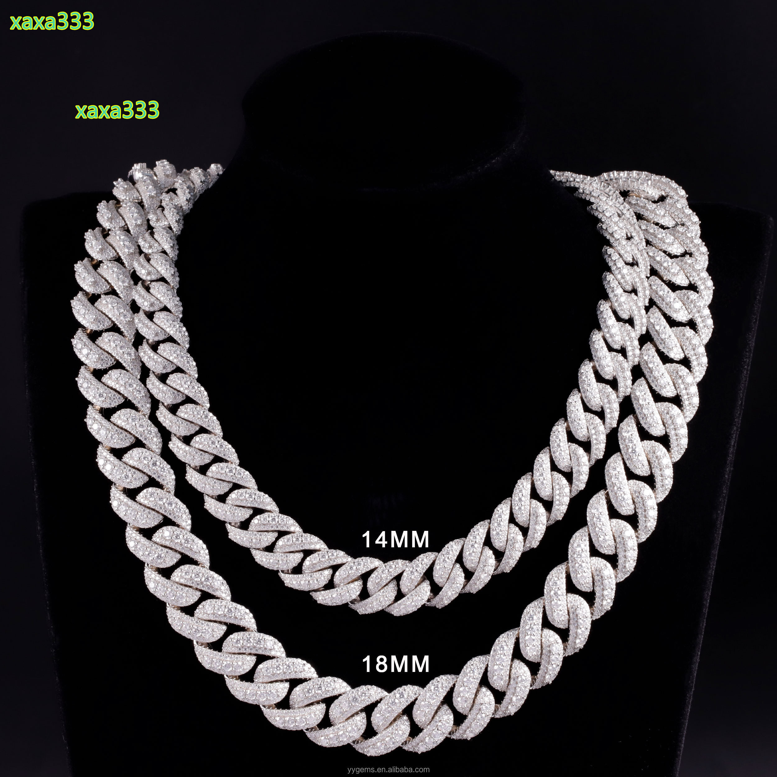 Large Moissanite Middle 14/16/18MM Wide Iced Out 3 Rows Cuban Link Chains Gold Plated 925 Silver VVS Moissanite Hip Hop Chains