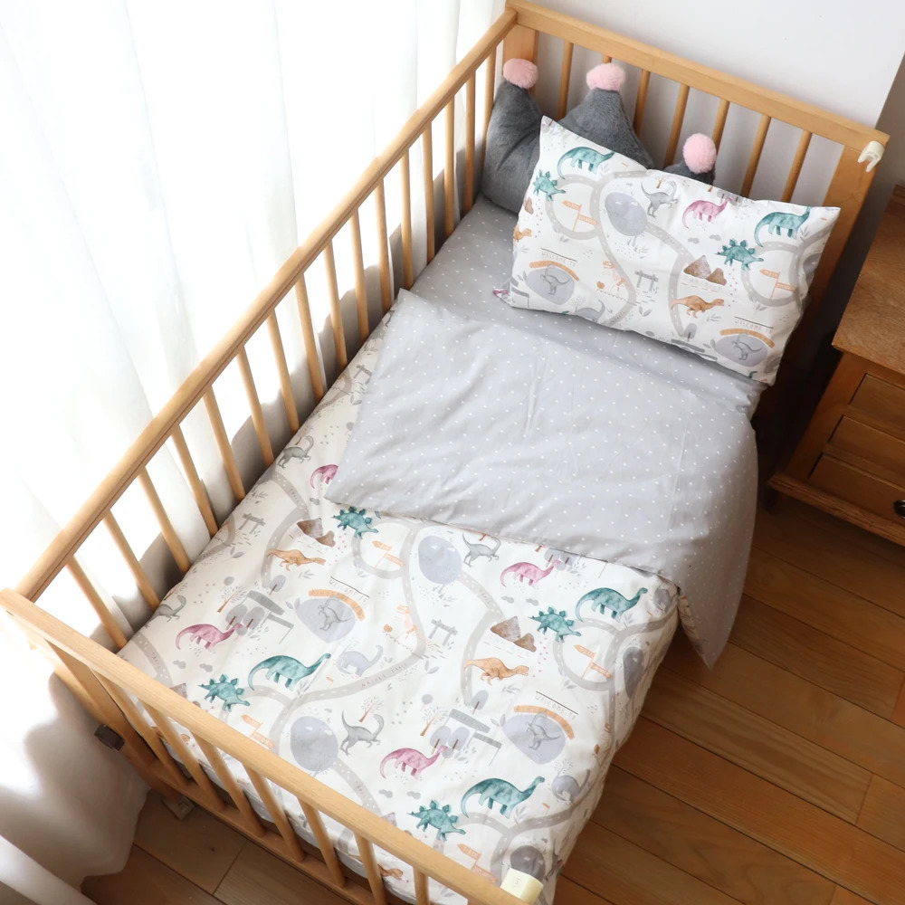 Baby Nursery Bedding Set 3 Pcs Cotton Cartoon Bed Linens Boy Girl Cot Crib Kit Pillowcase Quilt Cover Sheet Children Custom Size 250517z