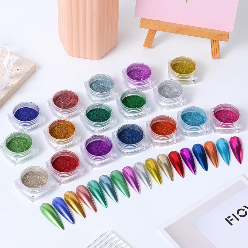 17 Colors Metallic Chrome Nail Powder Set Y2K Christmas Styles Magic Mirror Decor Rubbing Glitter Pigment Flakes Mirror Powder 250523