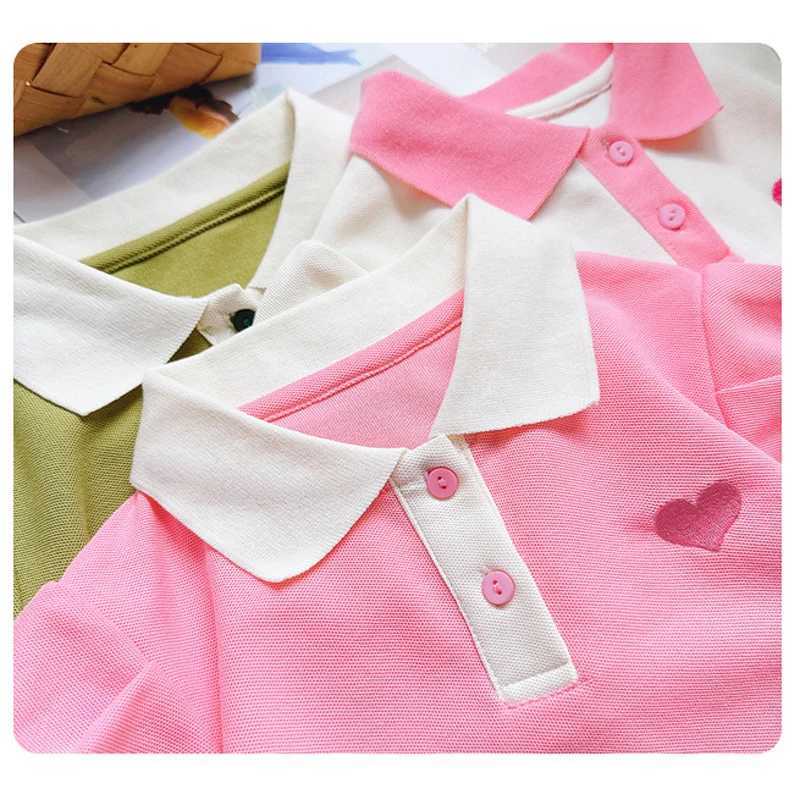 Summer New Girls Princess Dress Solid Color Heart Embroidery Pattern Lapel Collar Dress For 2-12 Years Teen Kids Casual Dress X250528