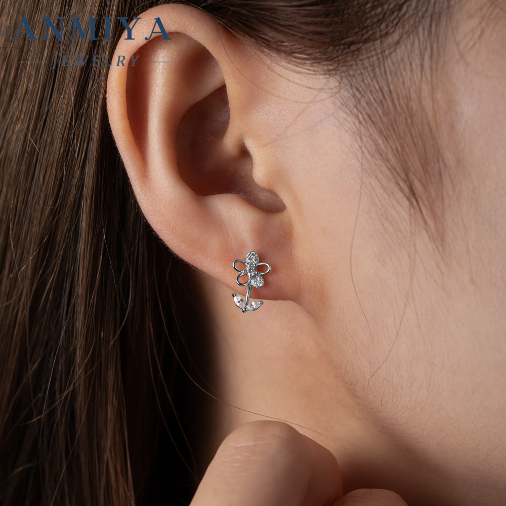 Fashion Wedding Jewelry Earrings New 925 Sterling Silver Clear Zircon Flower Stud Earrings for Women Gifts