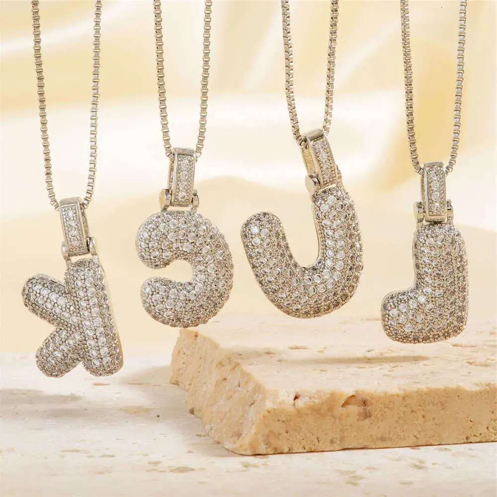 Hot selling collarbone chain copper inlaid zircon 26 English letters fat pendant hip-hop trendy necklace