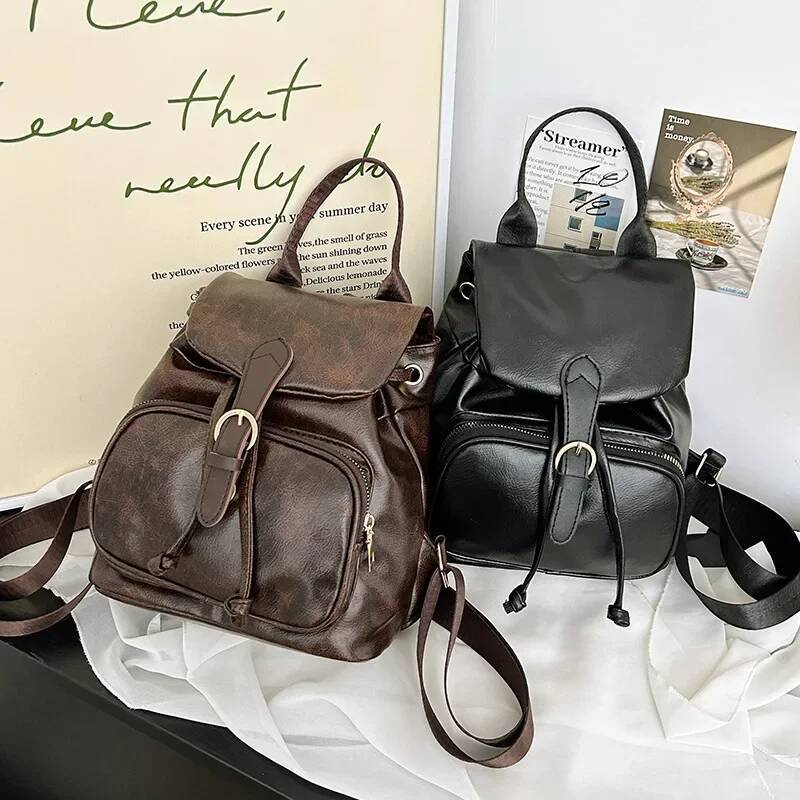 Retro Hong Kong Style Women's Backpack Casual Travel Fashion Trendy Mini Versatile Leisure Outdoor Camping Hiking Bag
