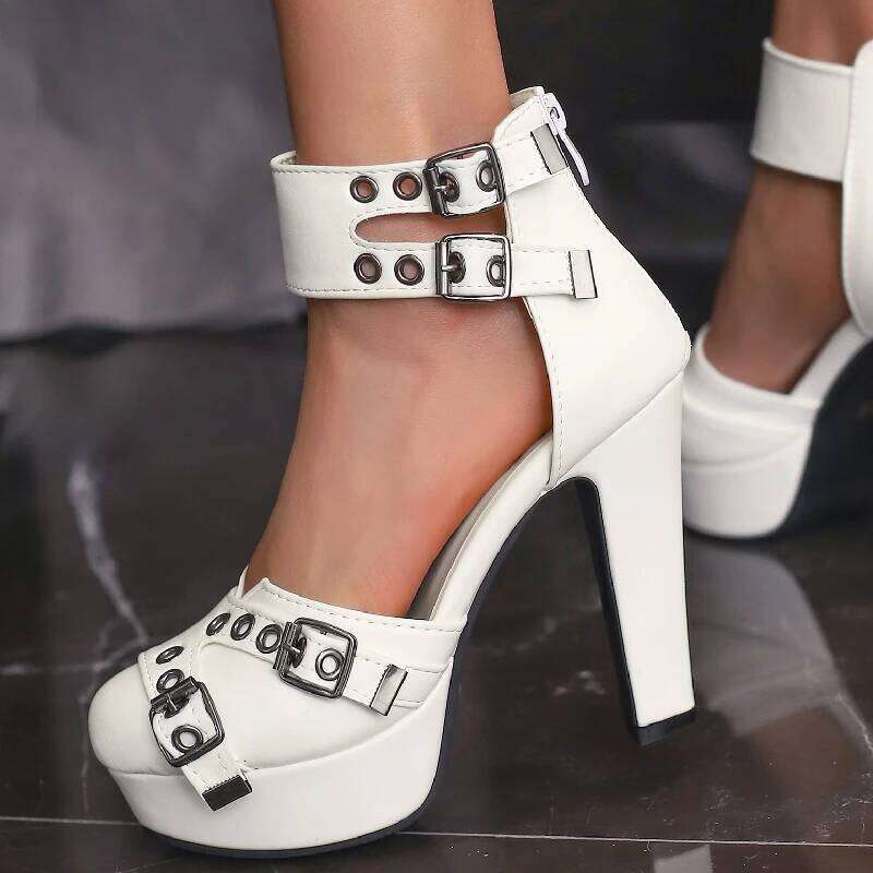 Red Platform High Heels Women's Sandals Summer 2025 Strap Black White Pumps Wedding Fetish Dance Party Shoes Large Size 50