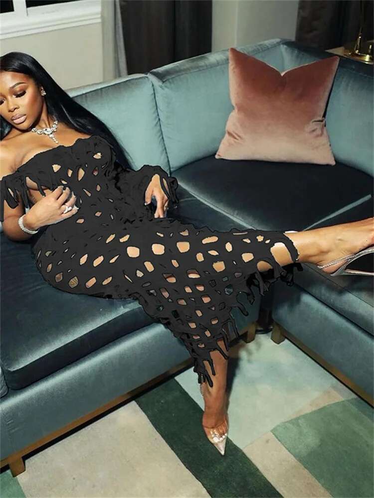 Sexy party club Dress Fashion Streetwear hollow out Maxi Dresses Women Party Birthday Outfits Wholesale Drop shipping