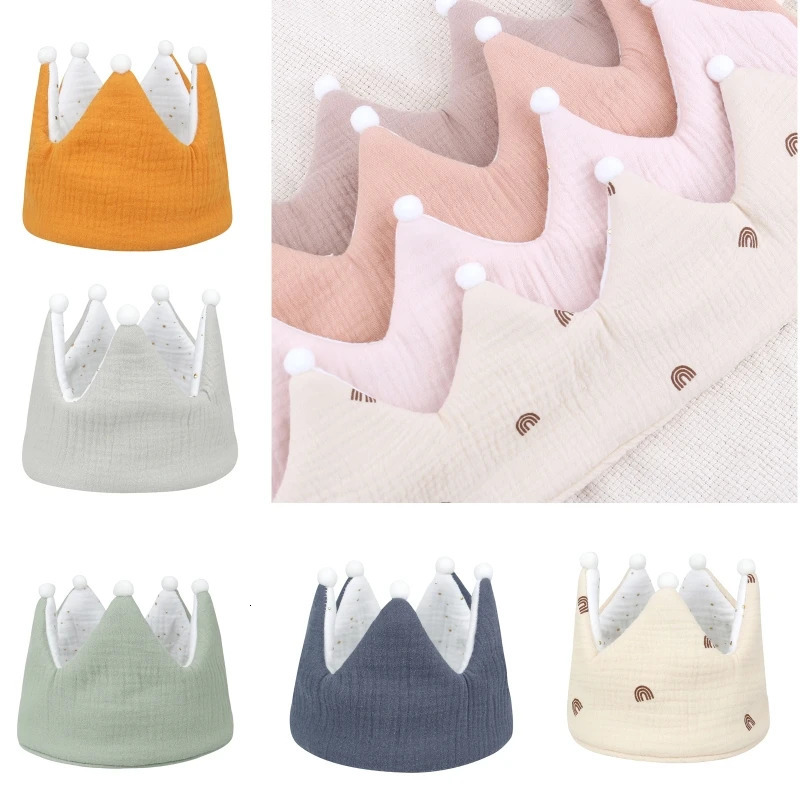 Pure Cotton Baby Birthday Crown Hat Soft Adjustable Empty Top Headband for born Pography Props Cap Party Bonnet 250528