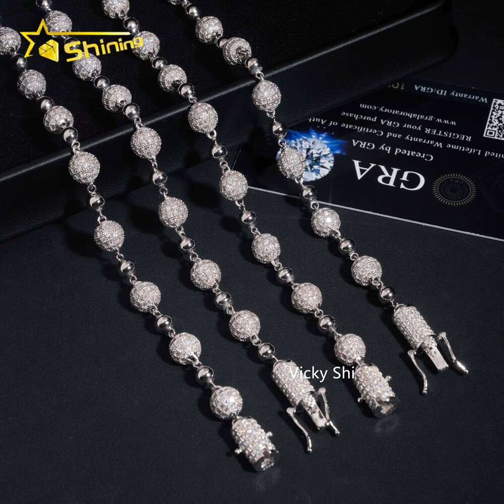 Fine Jewelry Popular 8mm Sterling Sier Moissanite Ball Bead Cuban Necklace Custom Hip Hop Link Chain
