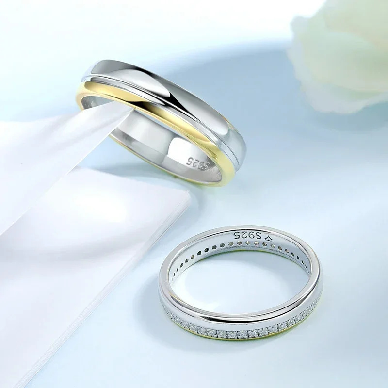 TFGLBU Trendy 100% All Couple S925 Sterling Sliver Ring for Women Diamond Wedding Proposal Engagement Band Jewelry 250519