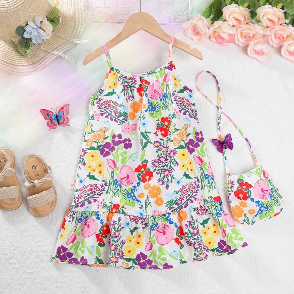 Bear Leader Childrens Wear 2023 Summer Girls Flower Print Sleeveless Strap Fashion Dress Girls Kids Beach Holiday Print Dress X250528