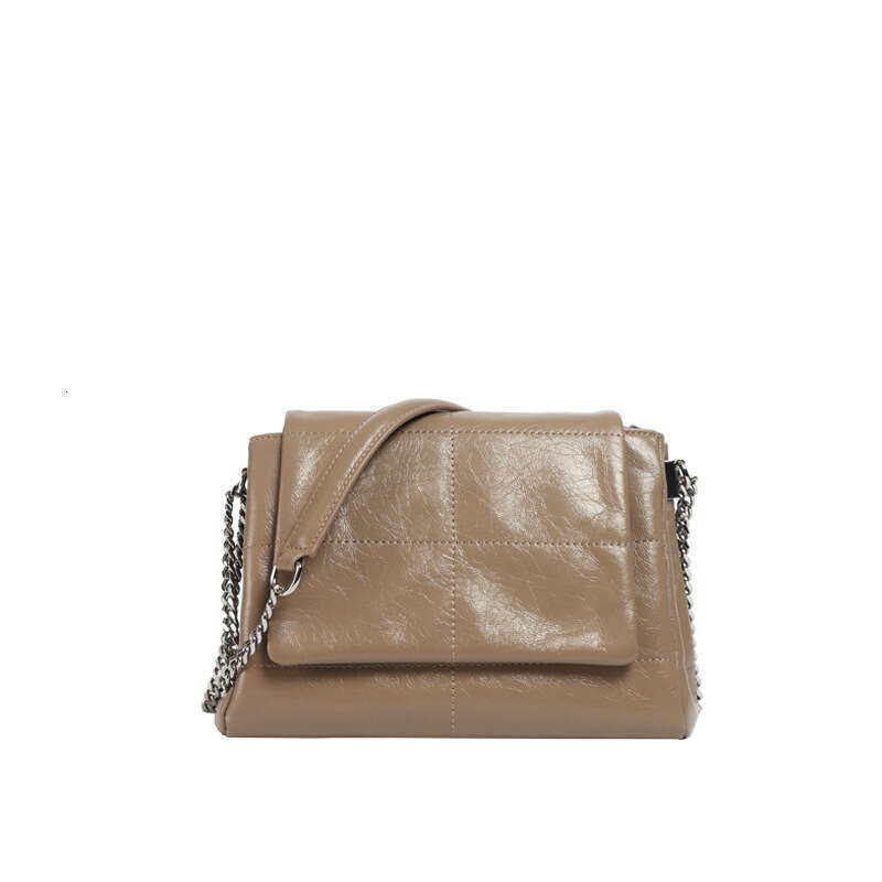 Top Layer Cowhide Stray Large Capacity Women's Handbag Korean Style Quilted Niche Fashion Chain Bag
