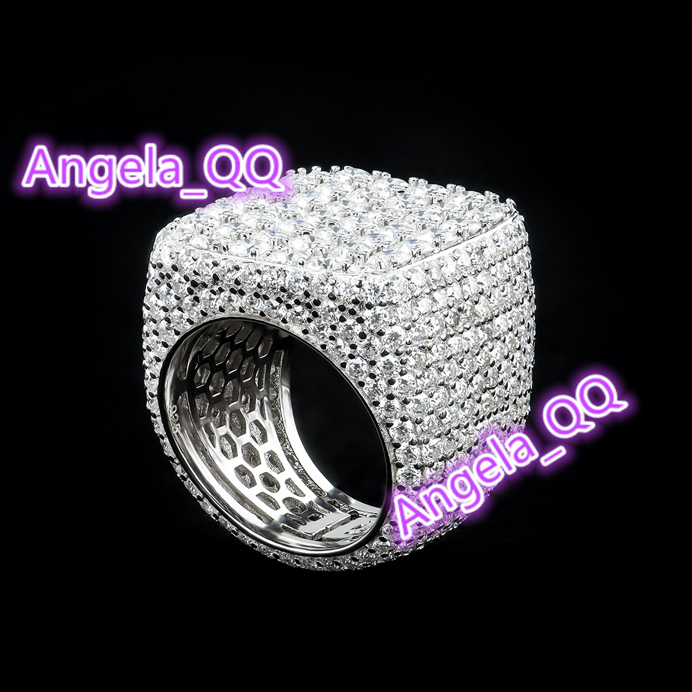 Moissanite Iced-out Square Ring 925 Sterling Silver White Gold Plated Factory Wholesale Vvs D Hip Hop for Men Pass Diamond Test