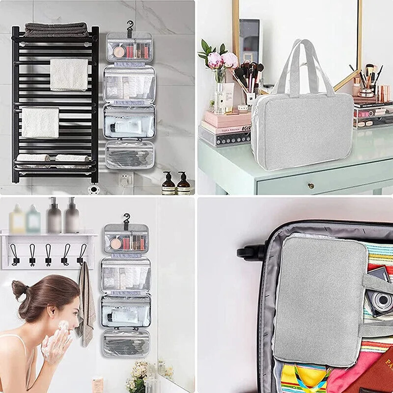 Waterproof Hanging Hook Toiletry Bag Large Folding Handbag Travel Makeup Cosmetic Razor Storage Organizer Case Bathroom Supplies 250528