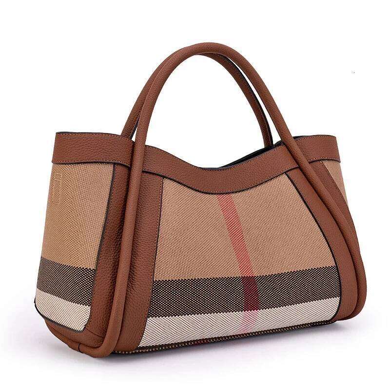 Stripes Tote Handbag Crossbody Canvas Genuine Leather Women's Bags Large Retro Checkered Shoulder Messenger Bag
