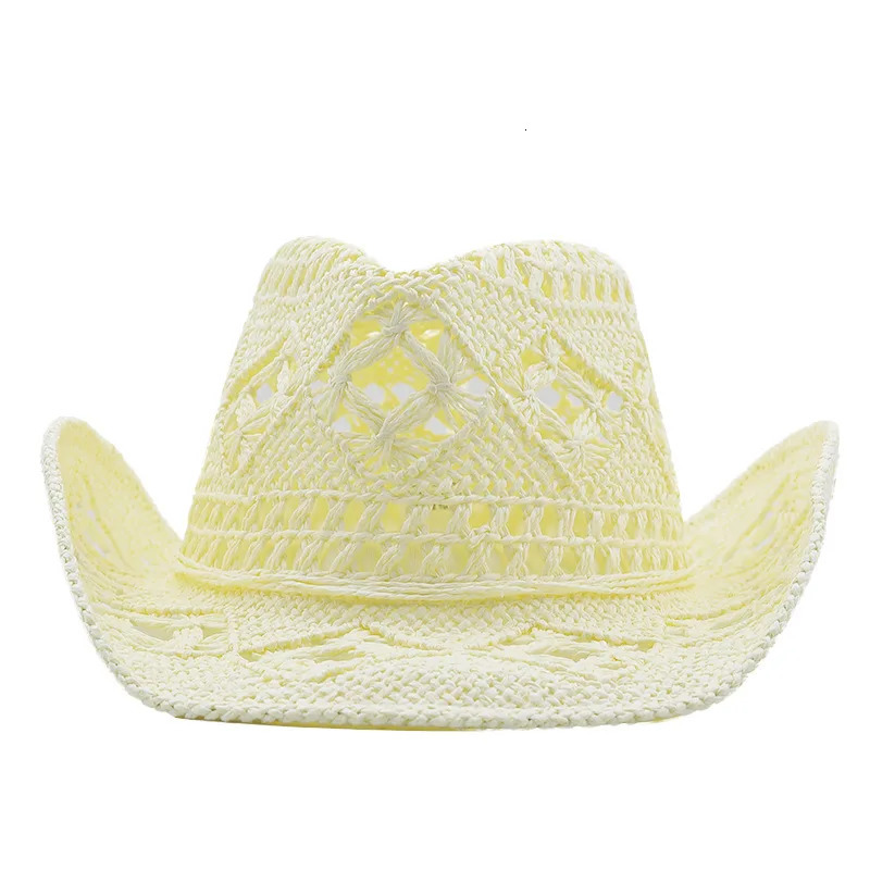 Spring/summer Hollow Cowboy Hat Hand-woven Natural Grass Breathable Cool American Jazz Top Hat with Warped Edge 250526