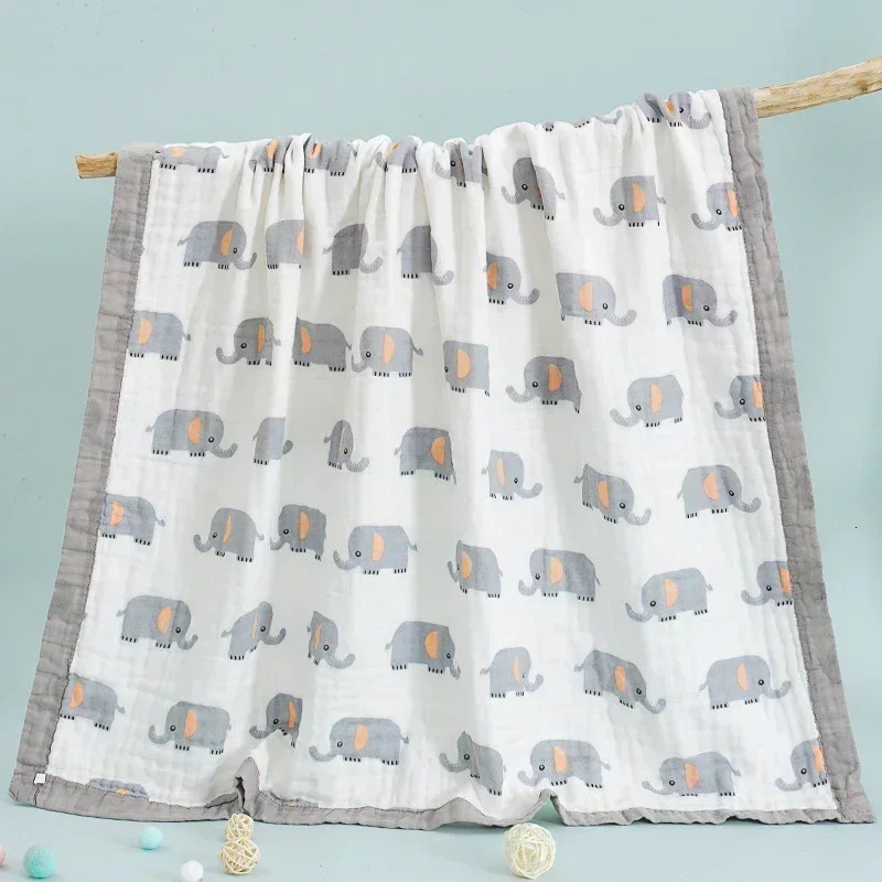 Cartoon Baby Blankets Summer born 6 Layers Thicken Soft Cotton Muslin Swaddle Wrap Stuff Infant Boys Girls Blanket 110*110CM 250527