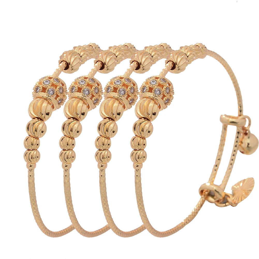 France Baby Bead Gold Color Bangles Female Zircon Stone Adjustable Bracelets For Girls Boys 410 years Old Gifts 250517