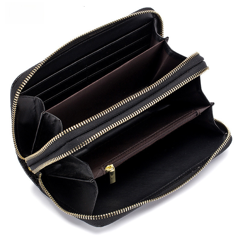 Free Shipping Designer Wallet Women's Double Zipper Genuine Leather Wallet RFID Large Capacity Long Style Top Layer Cowhide New Phone Bag Clutch