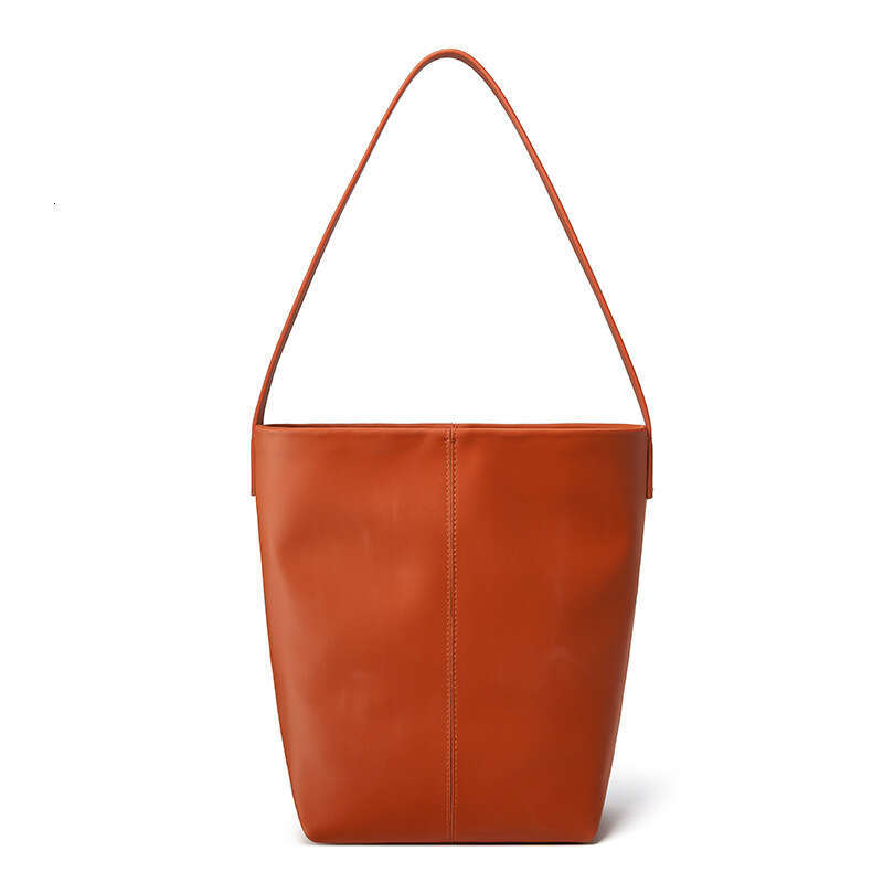 Korean Style High-End Versatile Bucket Large Capacity 2024 New Satin Cowhide Shoulder Crossbody Bag