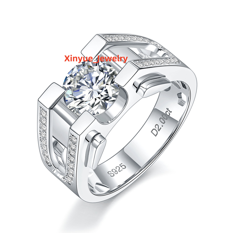 MSR2034 Beautiful Moissanite Ring Iced Out Mens Ring 925 Sterling Silver Engagement Wedding Rings