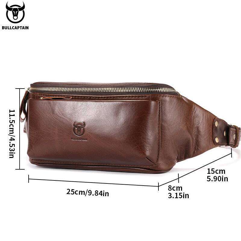 BULLCAPTAIN Men's Genuine Leather Waist Casual Retro Mountaineering Multifunctional Latch Lock Crossbody Chest Bag