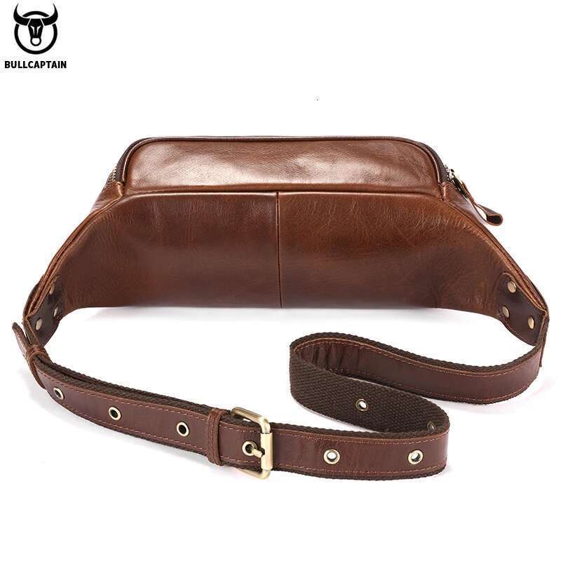 BULLCAPTAIN Men's Genuine Leather Waist Casual Retro Mountaineering Multifunctional Latch Lock Crossbody Chest Bag