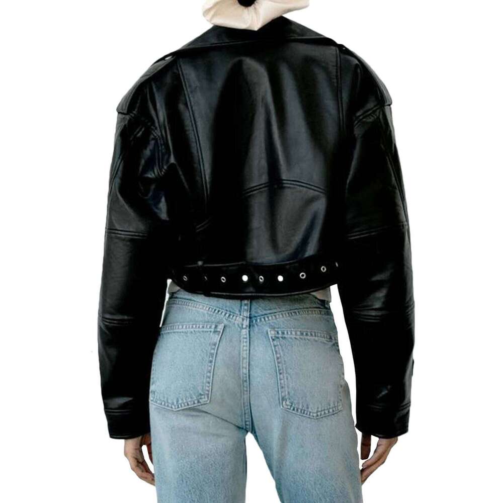 Fitaylor Women Faux PU Casual Lady Lapel Zipper Short Leather Jacket High Street Motorcycle Coat