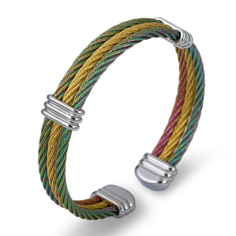 Wire Colorful Three Rope Couple Bracelets Stainless Steel Open Bangle Jewelry for Men and Women