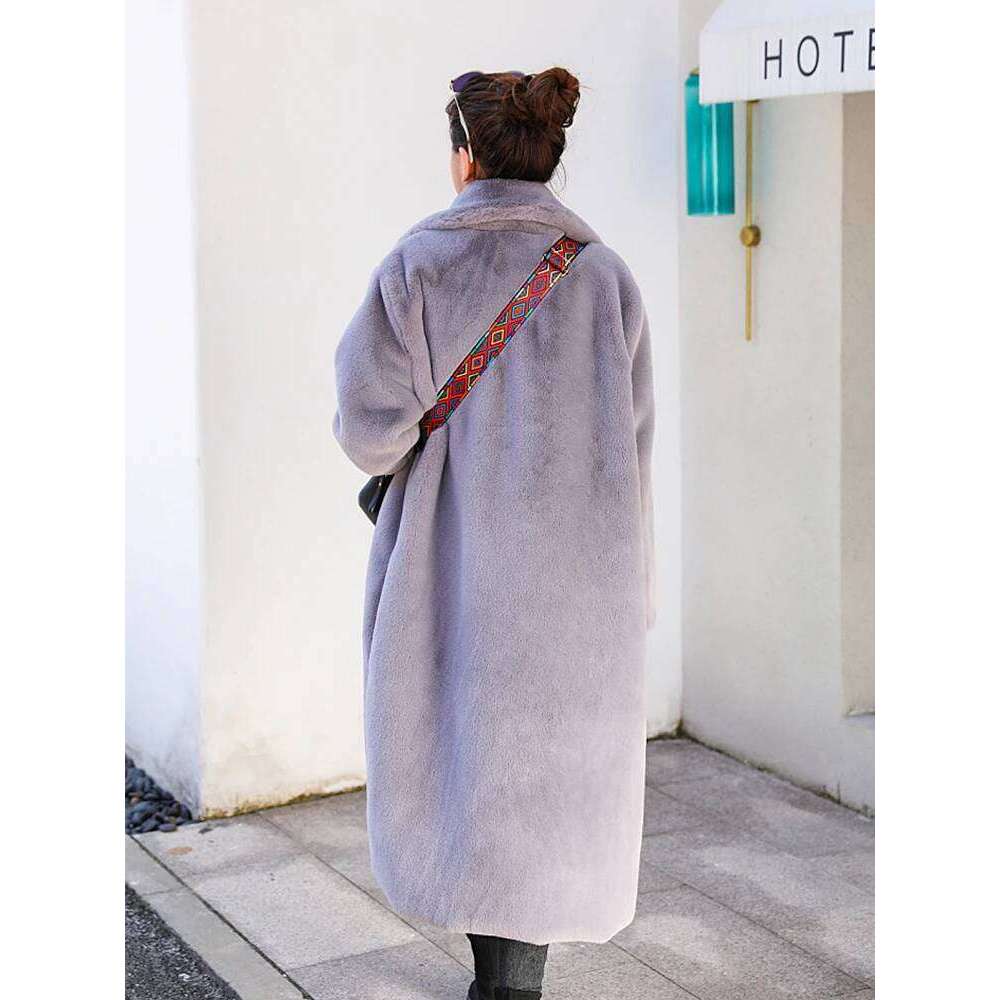 Nerazzurri Winter Long Thick Warm Soft Gray Black Faux Coat Women Fluffy Furry Fake Fur Overscoat Korean Fashion 5xl 6xl 7xl