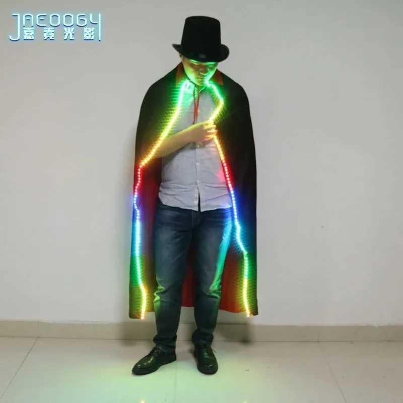 Rainbow LED lights up mens clothing colorful and shiny black cloaks carnival carnival attire role-playing costumes W250528