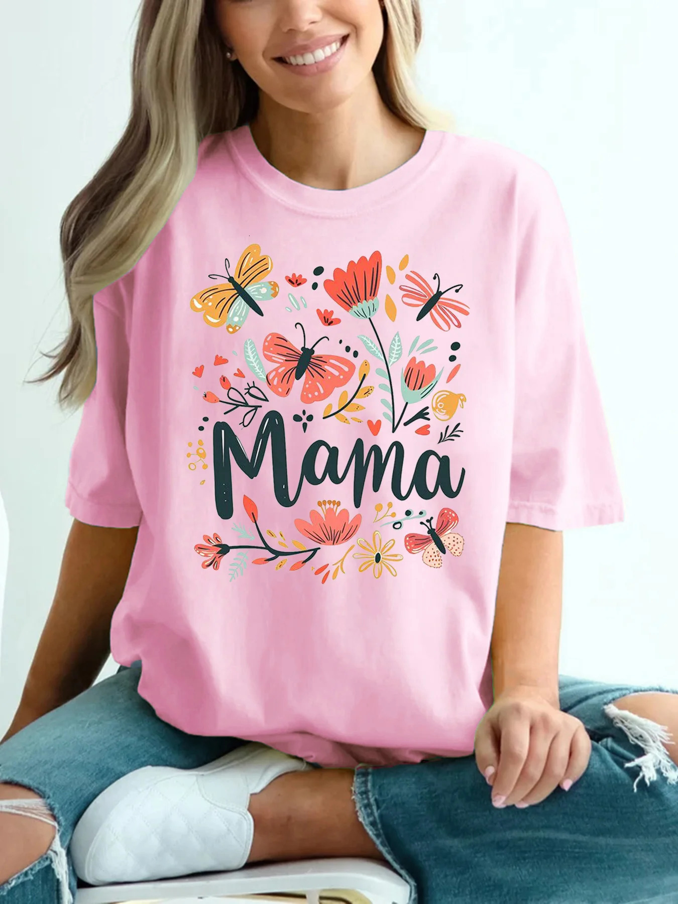 Summer Womens Plus Size TShirt Original n Fashion Flower Letter Pattern Print Casual Round Neck Short Sleeved Top 250519