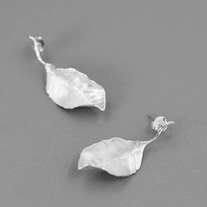 S925 Sterling Silver Autumn Large Leaf Stud Earrings Gold Fine Jewelry Earrings for Women Gift 250527