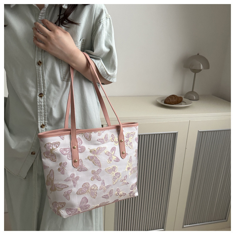 Luxury Brand Designer Bag Small Fresh Big For Women 2024 Spring And Summer New Style Embroidered Butterfly Shoulder Bag, Stylish Large Capacity Tote B