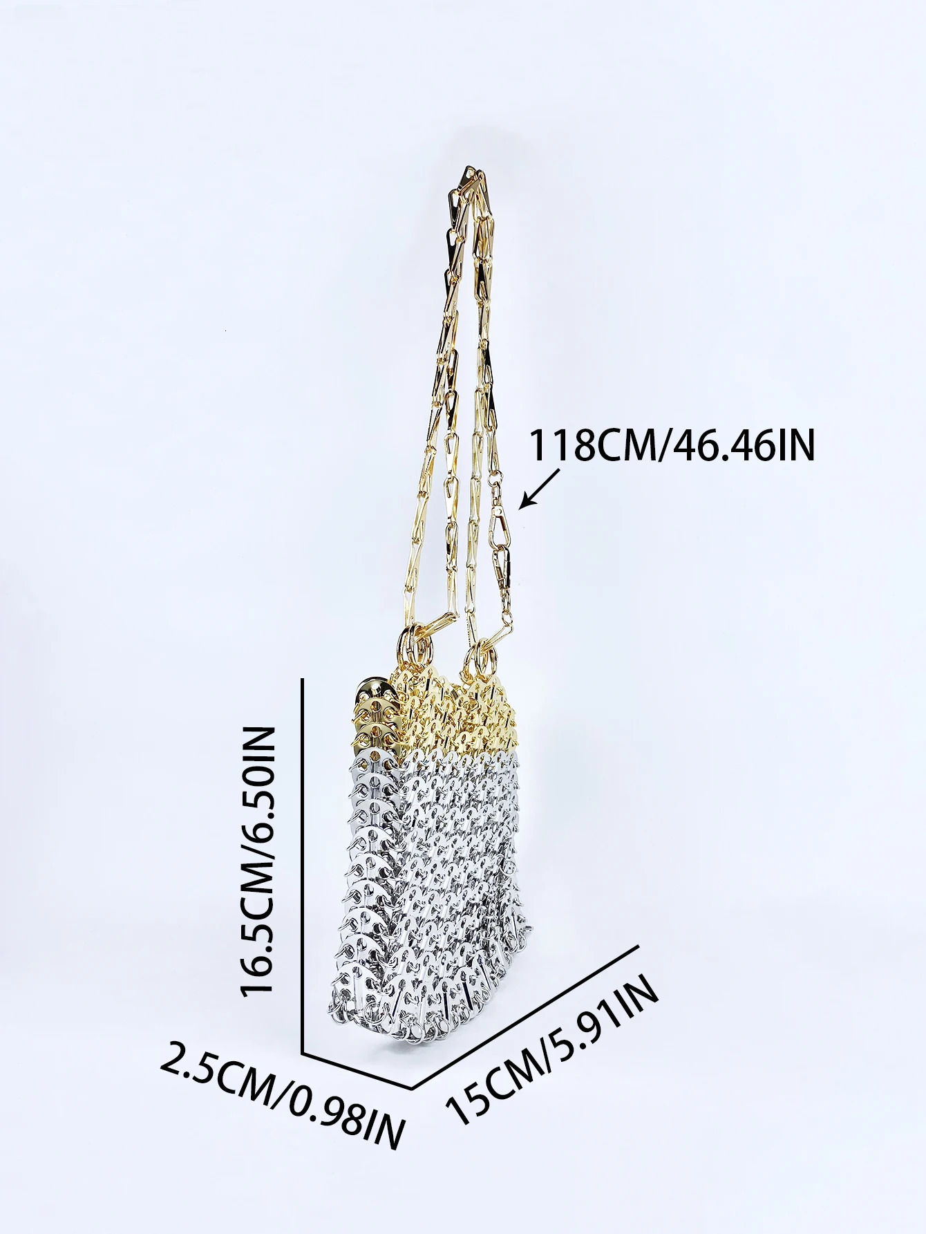 Niche aluminum handmade bag with gold and silver color matching metal chain sequin bag trendy underarm bag 250526