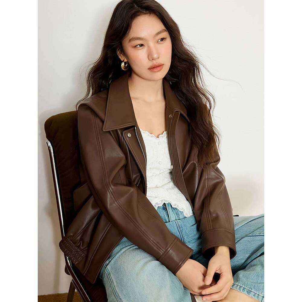 DUSHU Office Lady Women's Retro Leather 2025 Spring New Fashion Casual Loose Women Jacket 25DS81146