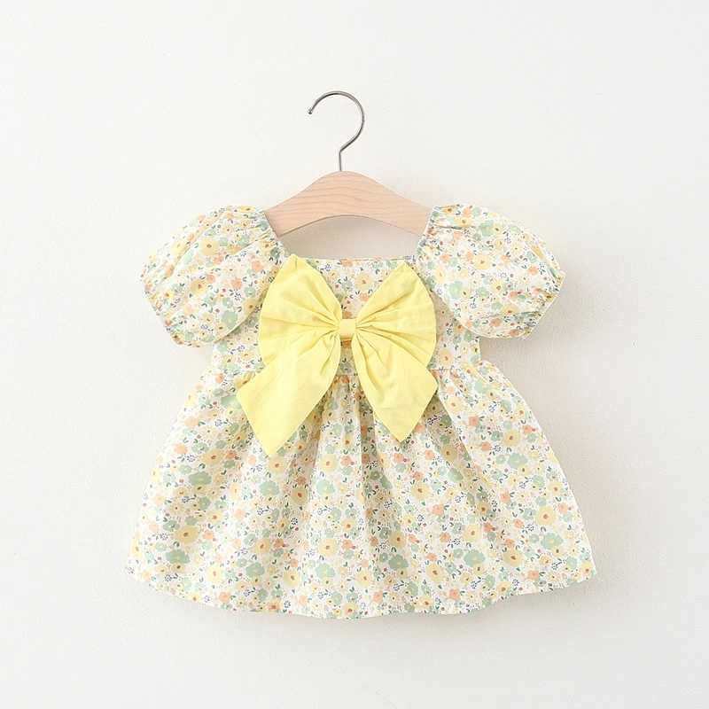 Childrens Clothing New Girls Short Sleeved Dress Childrens Solid Color Big Bow Summer Dress Baby Children Printed Princess Dr X250528